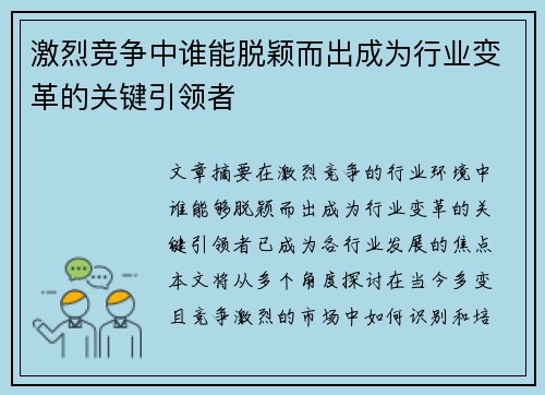 激烈竞争中谁能脱颖而出成为行业变革的关键引领者